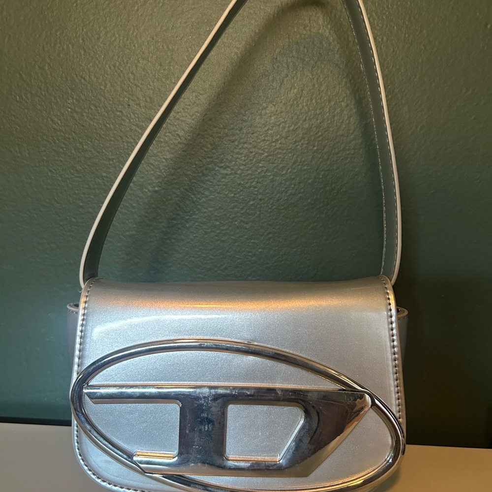 Diesel Silver Shoulder Bag with Futuristic Design